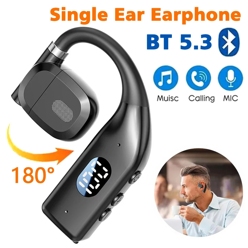 LED Single Earphones Long Standby Business Headphones Waterproof Mono Headset Outdoor Call Bluetooth 5.3 Wireless Earbuds