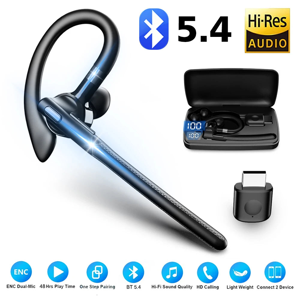 Bluetooth 5.4 Wireless Headset Ear-hook Single Ear Driving Headphone With Dual-Mic CVC8.0 Noise Cancelling Handsfree Earphones